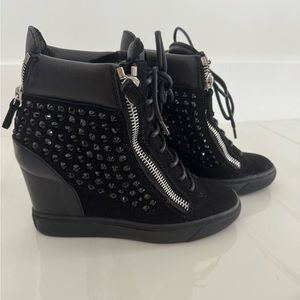 Giuseppe Zanotti Black Rhinestone Wedge Sneakers